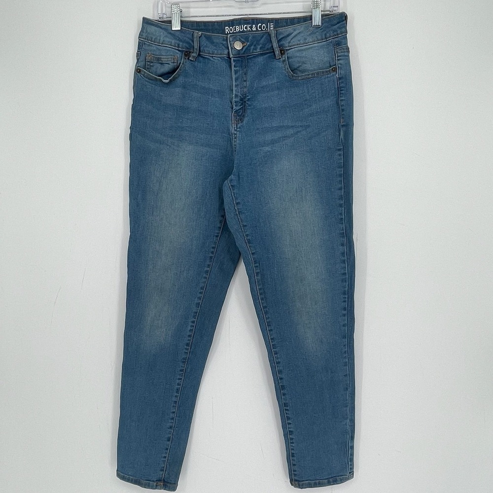 Roebuck & Co. Women's Blue Stretch Flat Front Casual Denim Skinny Jeans Size 14